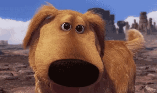 a close up of a cartoon dog 's face