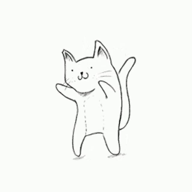 a black and white drawing of a cat standing on its hind legs with its paws up .