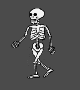 a pixel art drawing of a skeleton walking
