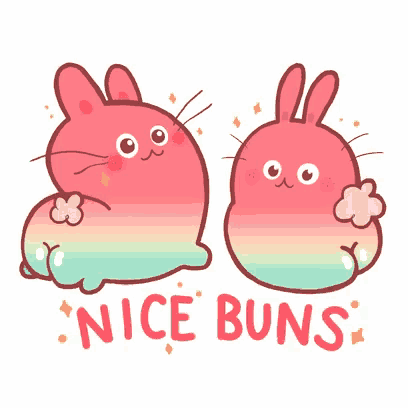 a cartoon of a cat and a bunny with the words nice buns written below them