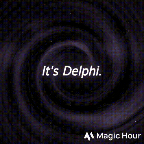 a purple swirl with the words " it 's delphi " on it