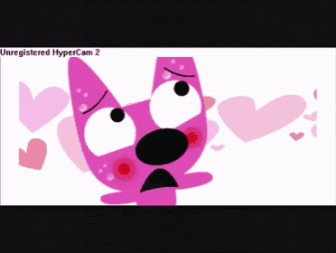 a pink cartoon character is surrounded by pink hearts and says hypercam 2 on the bottom