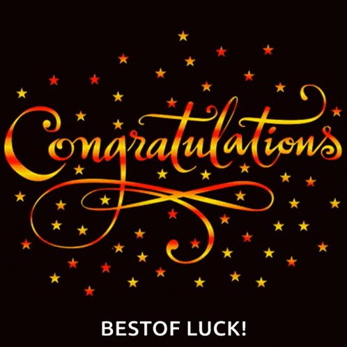 congratulations best of luck is written on a black background with stars