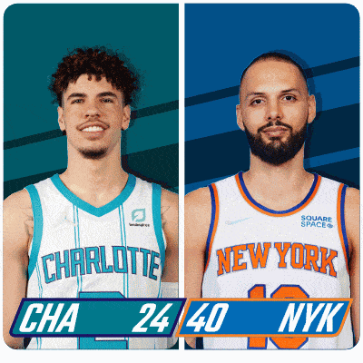two basketball players from charlotte and new york are shown