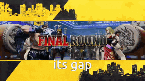 a video game screen shows a man and a woman fighting in a final round