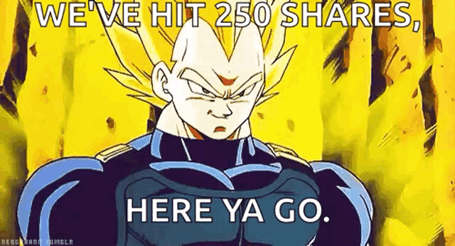 a cartoon character says we 've hit 250 shares , here ya go .