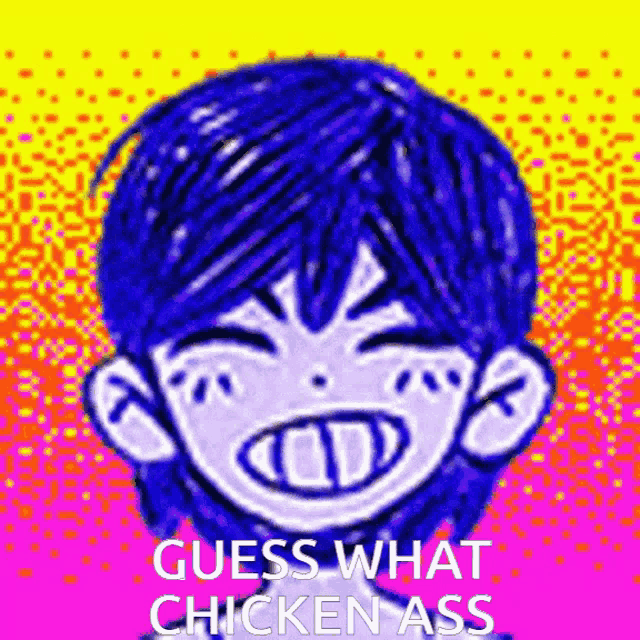 a drawing of a boy 's face with the words `` guess what chicken ass '' above it .
