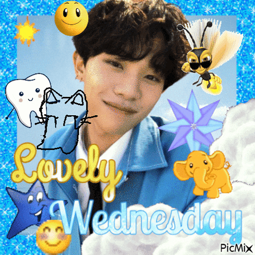 a picture of a boy with the words lovely wednesday on the bottom