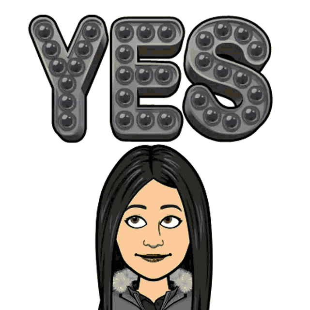 a cartoon woman is standing in front of the word yes