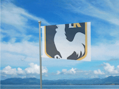 a flag with a rooster on it and the letter l on it