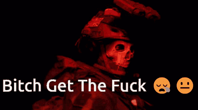 a picture of a skeleton with the words " bitch get the fuck "