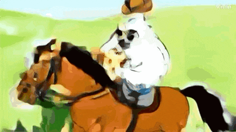 a cartoon of a man riding on the back of a horse