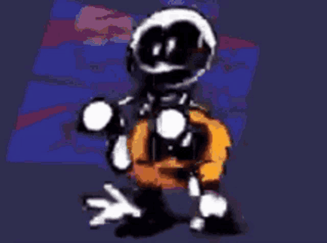 a cartoon character is holding a microphone and a pumpkin on his back .