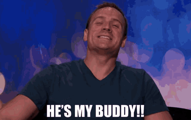 a man says he 's my buddy while pointing at the camera