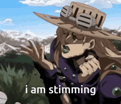 a cartoon character with a hat and goggles says i am stirring