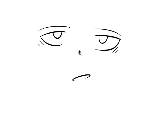 a black and white drawing of a person 's face with a sad expression on it