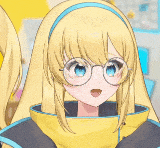 a close up of a blonde anime girl wearing glasses and a blue headband