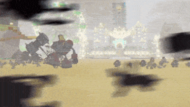 a cartoon scene with a castle in the background