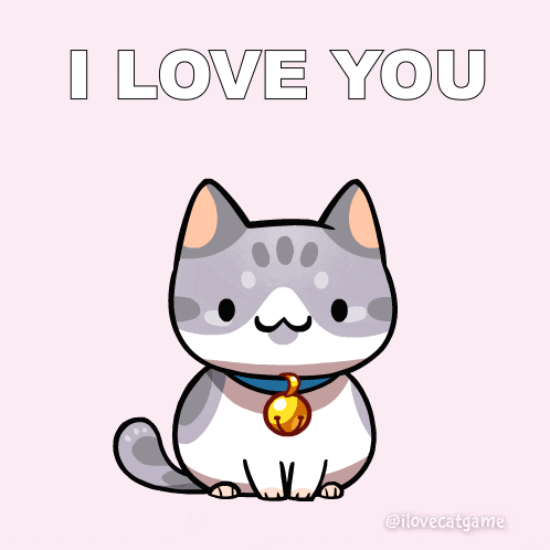 a cartoon cat says i love you with a pink heart