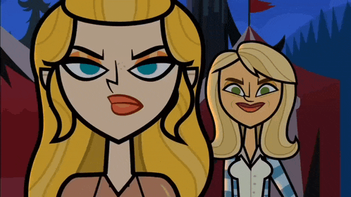 two cartoon characters are standing next to each other