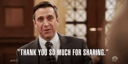 a man says " thank you so much for sharing "