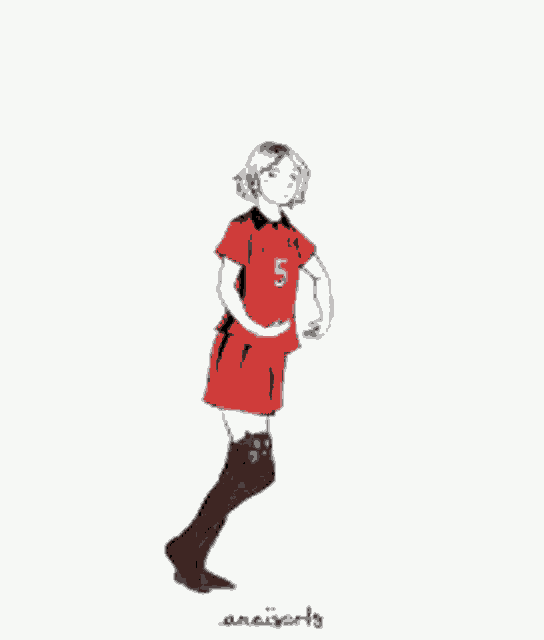 a black and white drawing of a volleyball player with the number 5 on his jersey