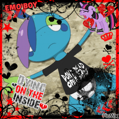 a picture of a cartoon character with the words dying on the inside on it