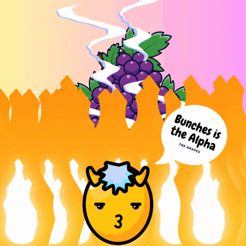a bunch of grapes with a speech bubble that says bunches is the alpha on it
