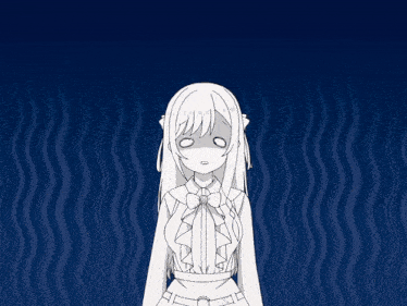 a black and white drawing of a girl with a bow on her shirt