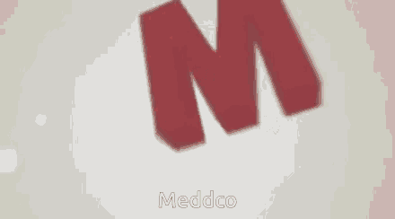 a red letter m is floating in the air with the words meddco below it .