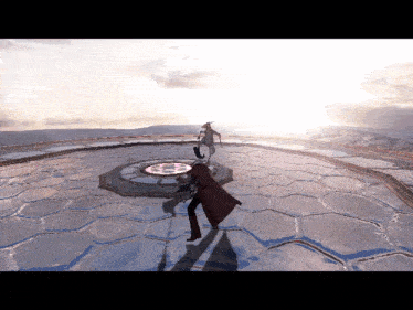 a man in a red cape is standing in a circle with a red circle in the middle