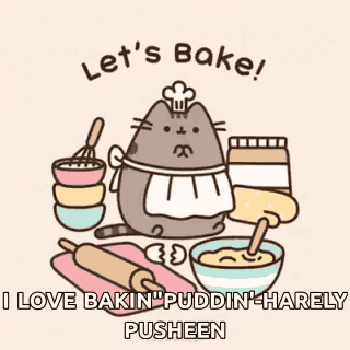 pusheen the cat is wearing a chef 's hat and apron while cooking .