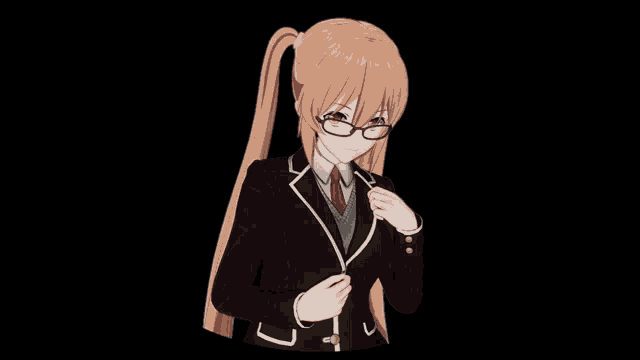 a girl with long blonde hair and glasses is wearing a suit and tie