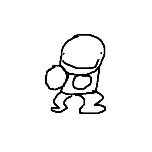 a black and white drawing of a cartoon character with a circle in his hand .