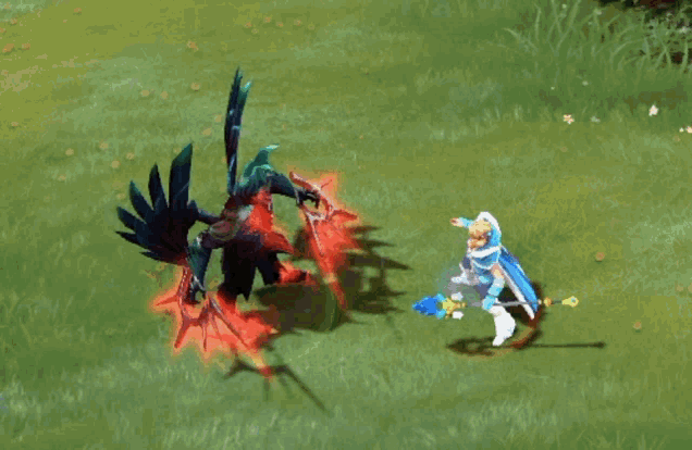 a video game is being played and a character is fighting a monster