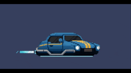 a pixel art illustration of a blue car with yellow stripes