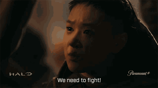 a screenshot of a halo advertisement with a woman saying we need to fight