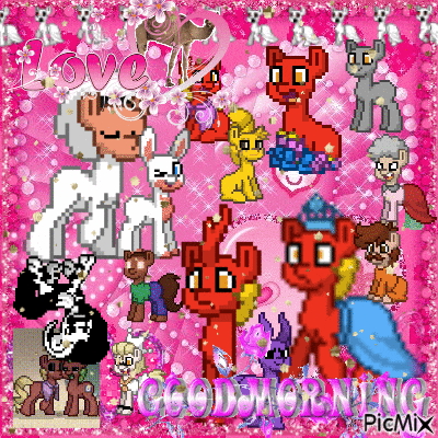 a collage of ponies with the words good morning on the bottom right
