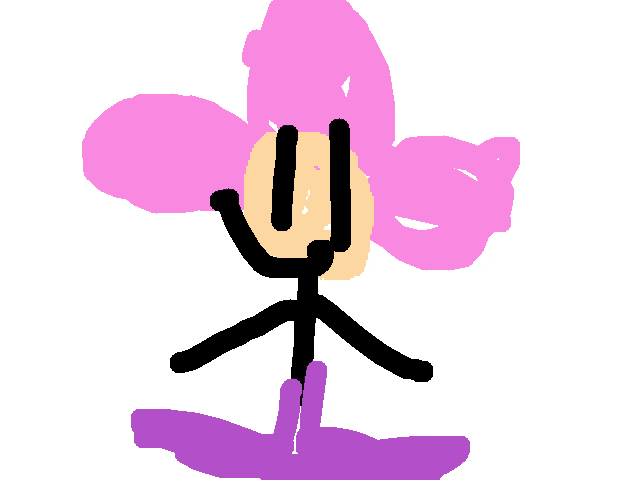 a drawing of a stick figure with a smiley face in the middle of a pink flower