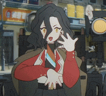 a cartoon drawing of a woman in a red jacket and tie