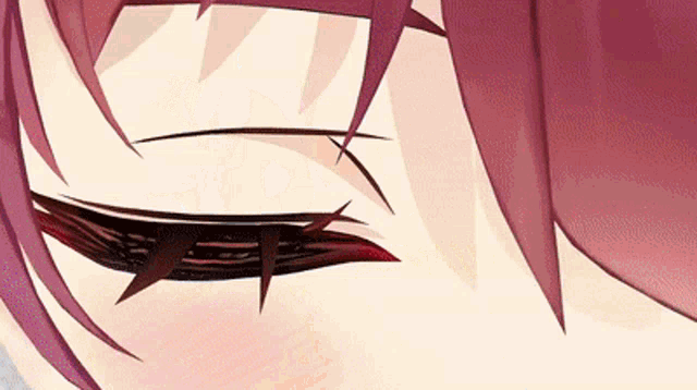a close up of a person 's eye with a purple hair