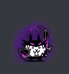 a cartoon cat is holding a sword and shield in a dark room .