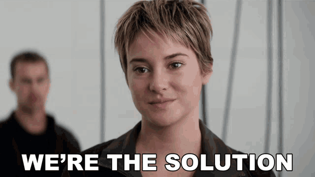 a picture of a woman with the words we 're the solution behind her