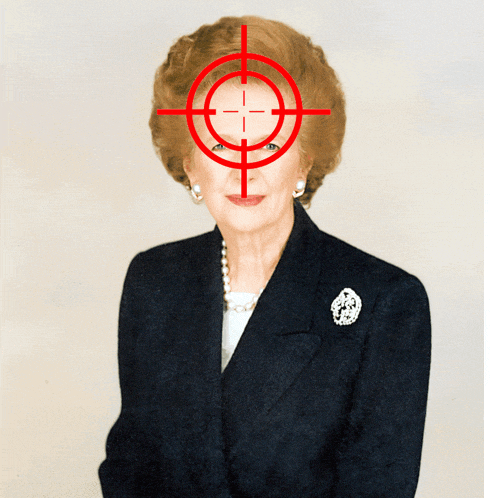 a woman with a crosshair on her head