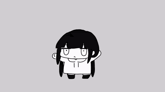 a black and white drawing of a cartoon character with long hair and a hoodie .