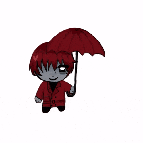a cartoon character holding a red umbrella
