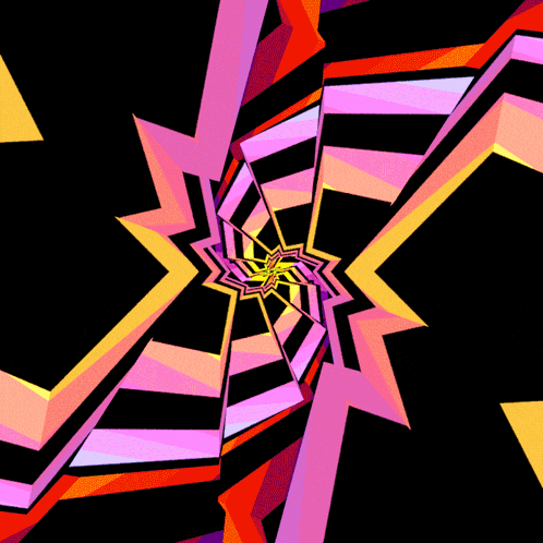 an optical illusion of a purple and orange swirl with a black background