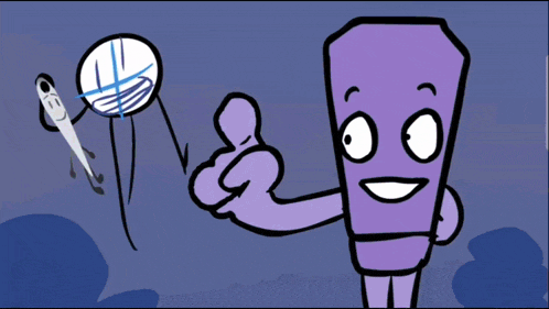 an exclamation mark plush is being displayed on a blue screen