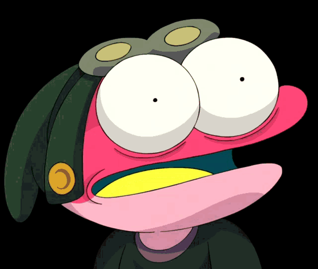 a close up of a cartoon character with big eyes