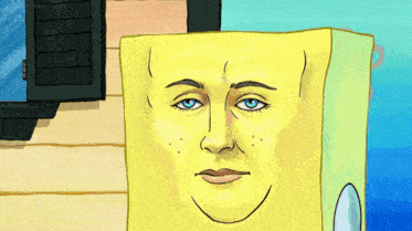 a cartoon drawing of a sponge with a woman 's face